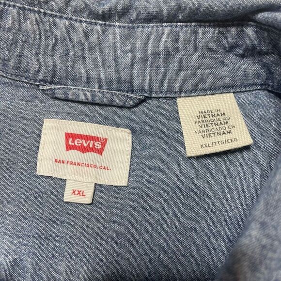 Levis Mens 2XL Blue Denim Casual Button Down Shirt Front Pocket 100% Cotton - Picture 3 of 10